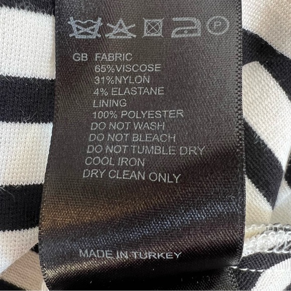 REISS Petula Shift Dress Knee Length Black White Stripe Chevron Print Size 8 - Picture 10 of 11